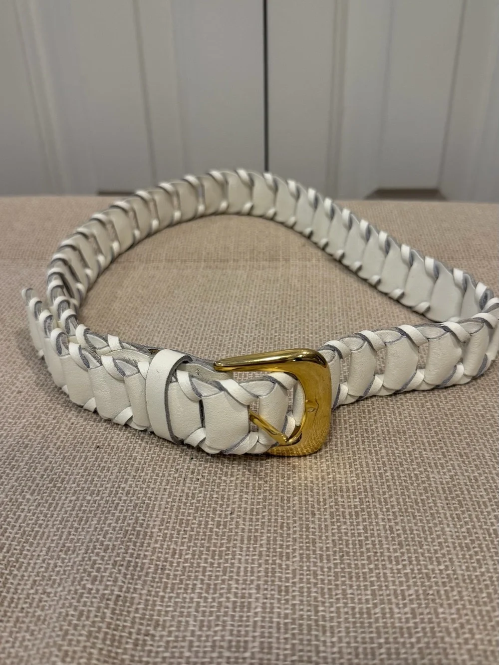Capezio White Vintage Braided Woven Genuine Leather Belt Size S/M
